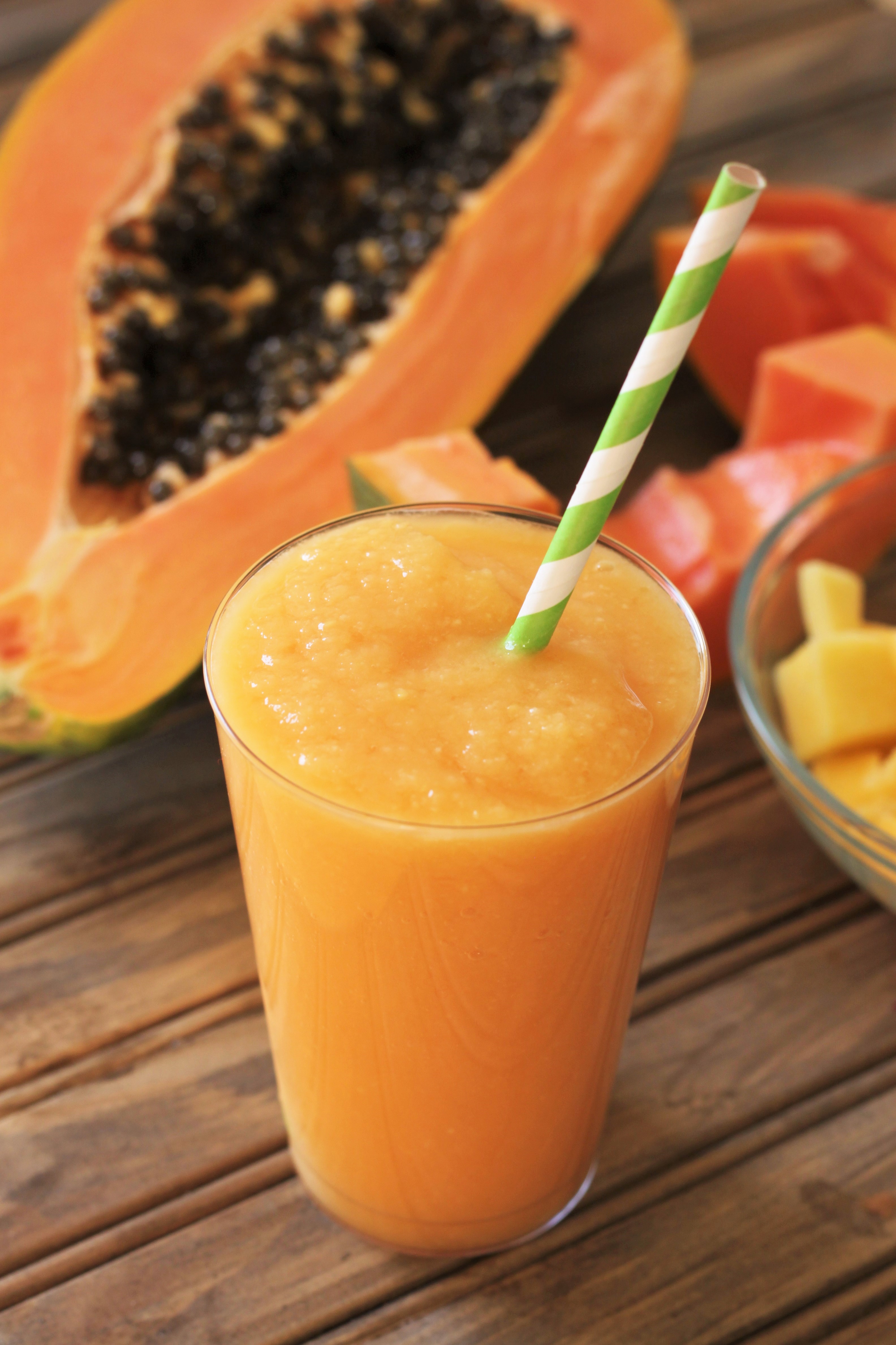 This copycat recipe for Smoothie King's gut-health-inspired smoothie blends creamy banana, fresh papaya, and frozen mango, creating a refreshing treat that’s ideal for any day of the week.