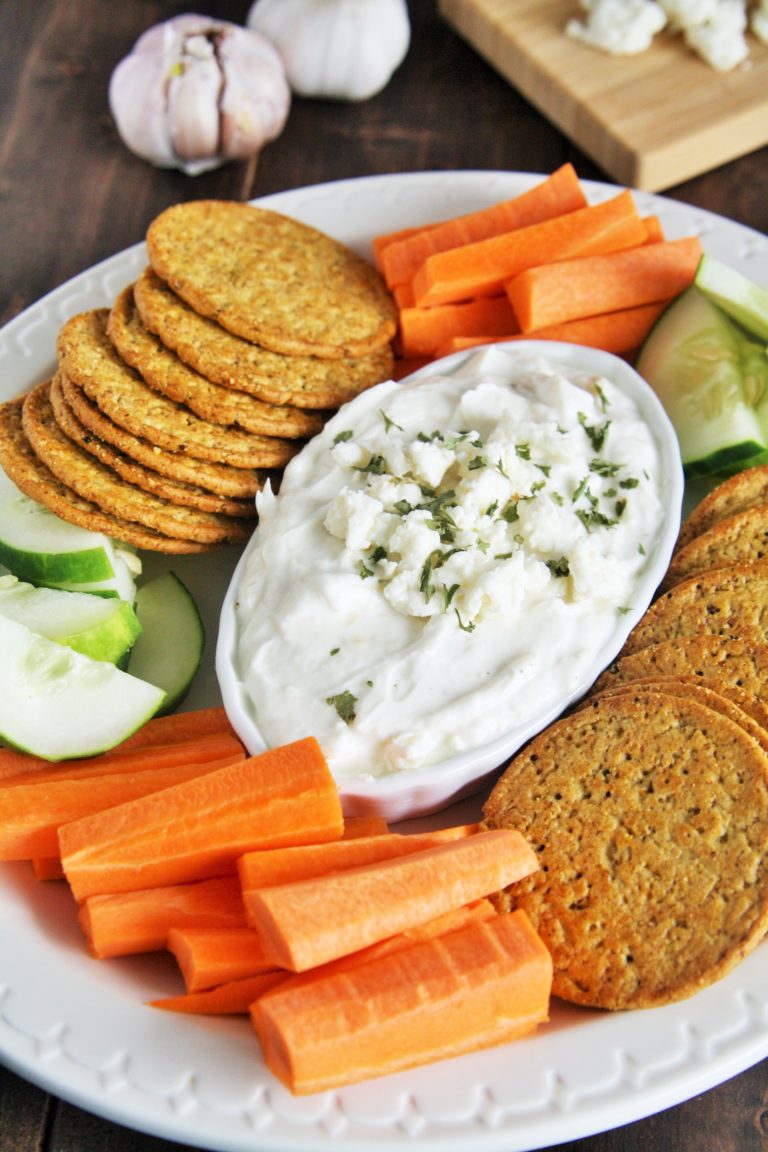 5 Ingredient Roasted Garlic Feta Cheese Dip The Tasty Bite 