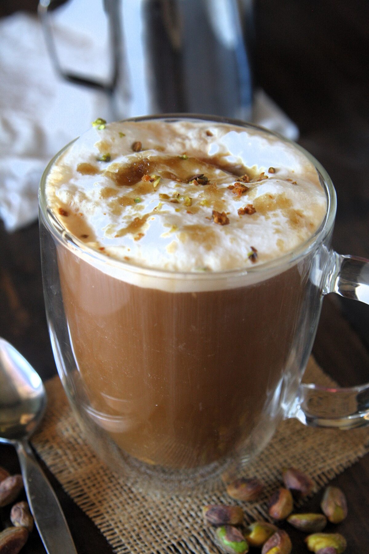 Enjoy a homemade copycat Starbucks pistachio latte with rich brown butter and real pistachios, perfect for cozy mornings or a sweet treat.